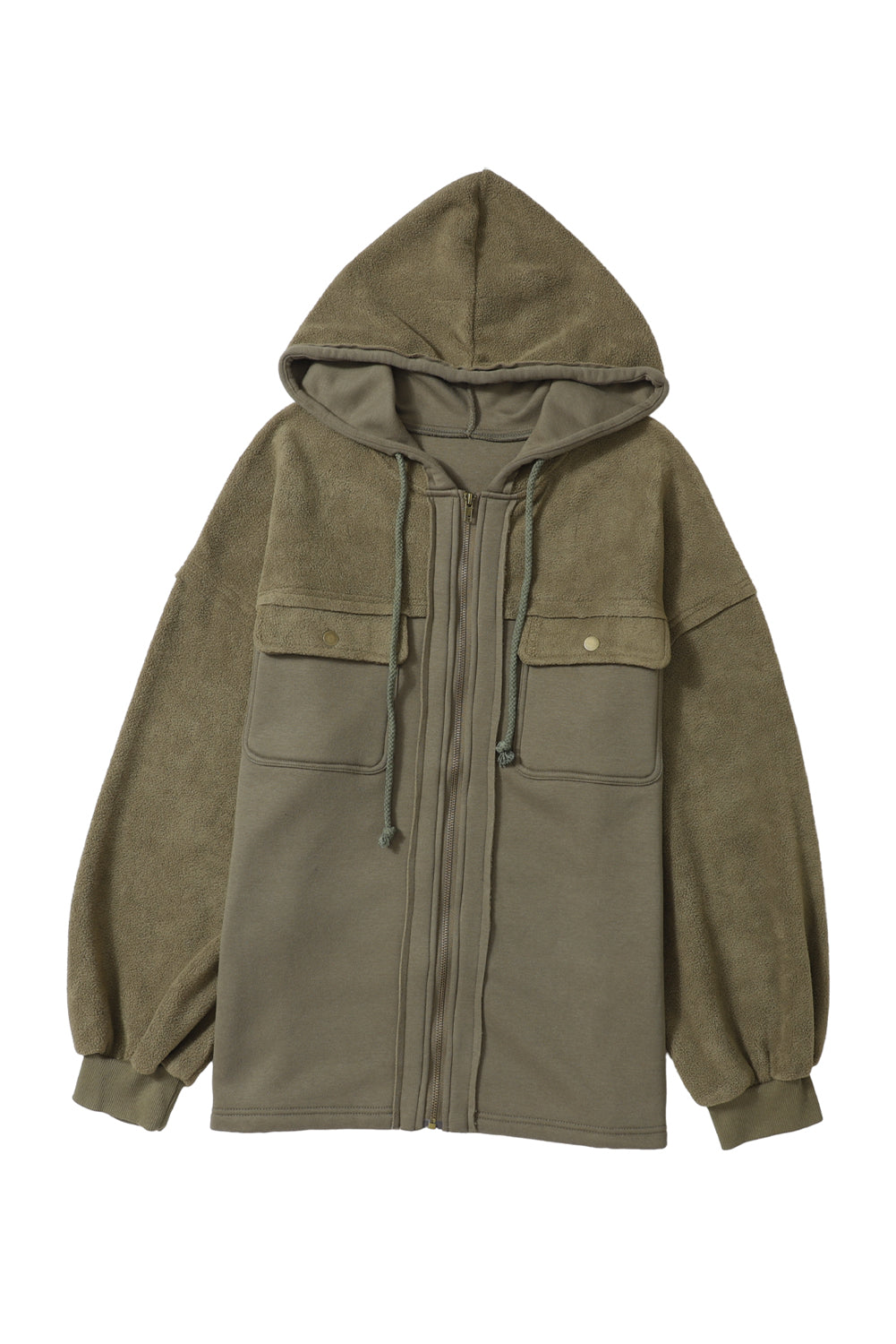 Grey Bishop Sleeve Zip Up Hoodie Jacket with Flap Pockets