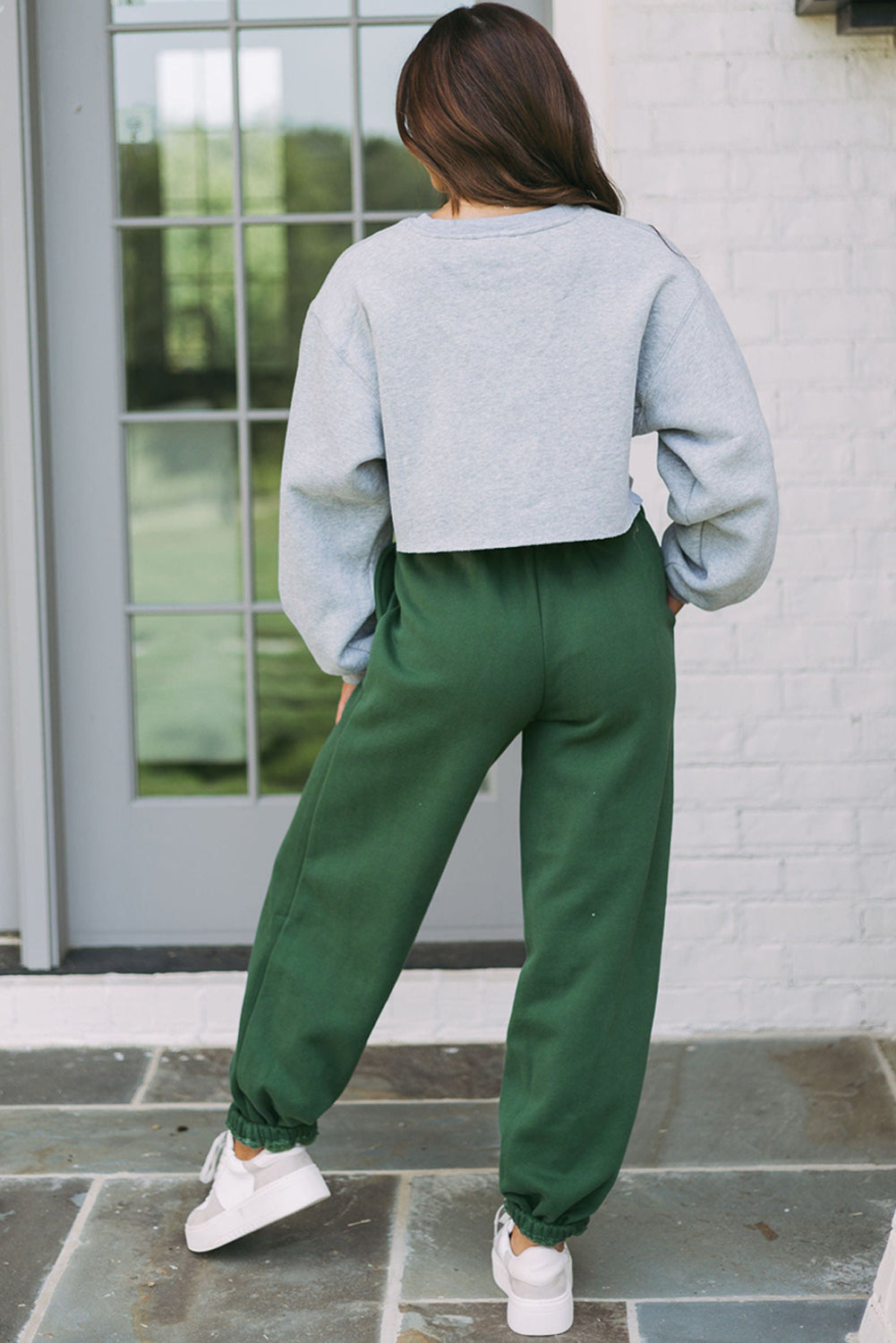 Mist Green Drawstring Waist Casual Jogger Pants