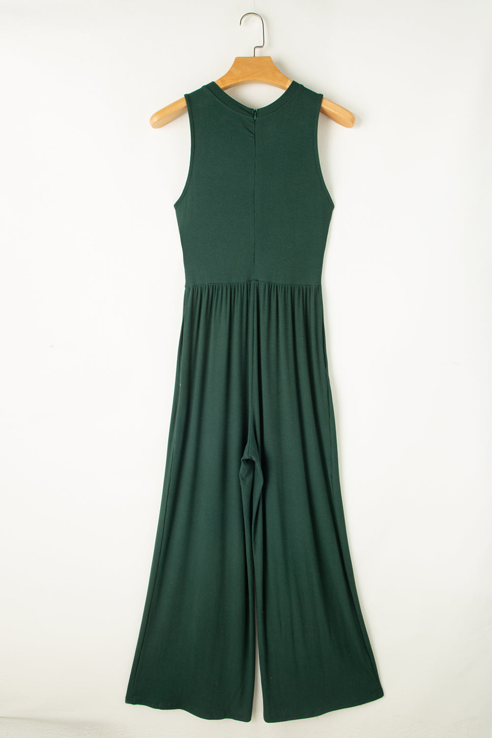 Blackish Green Sleeveless High Waist Wide Leg Jumpsuit