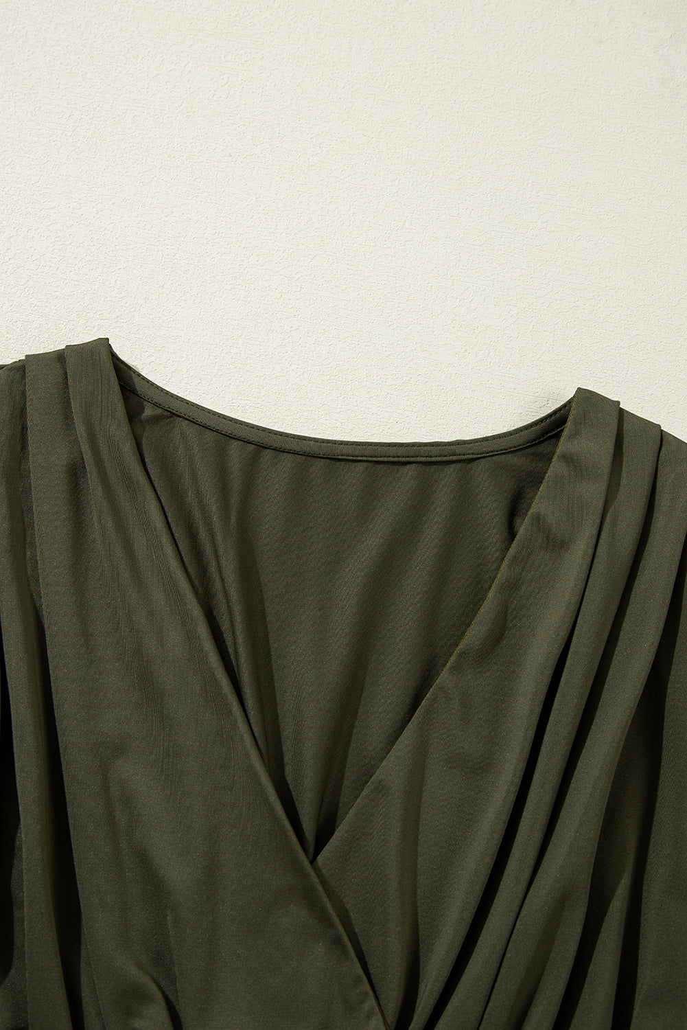 Moss Green Wrap V Neck Ruched Long Sleeve Bodysuit