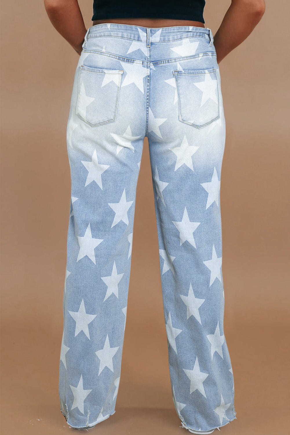 Beau Blue High Waist Star Pattern Plus Size Jeans