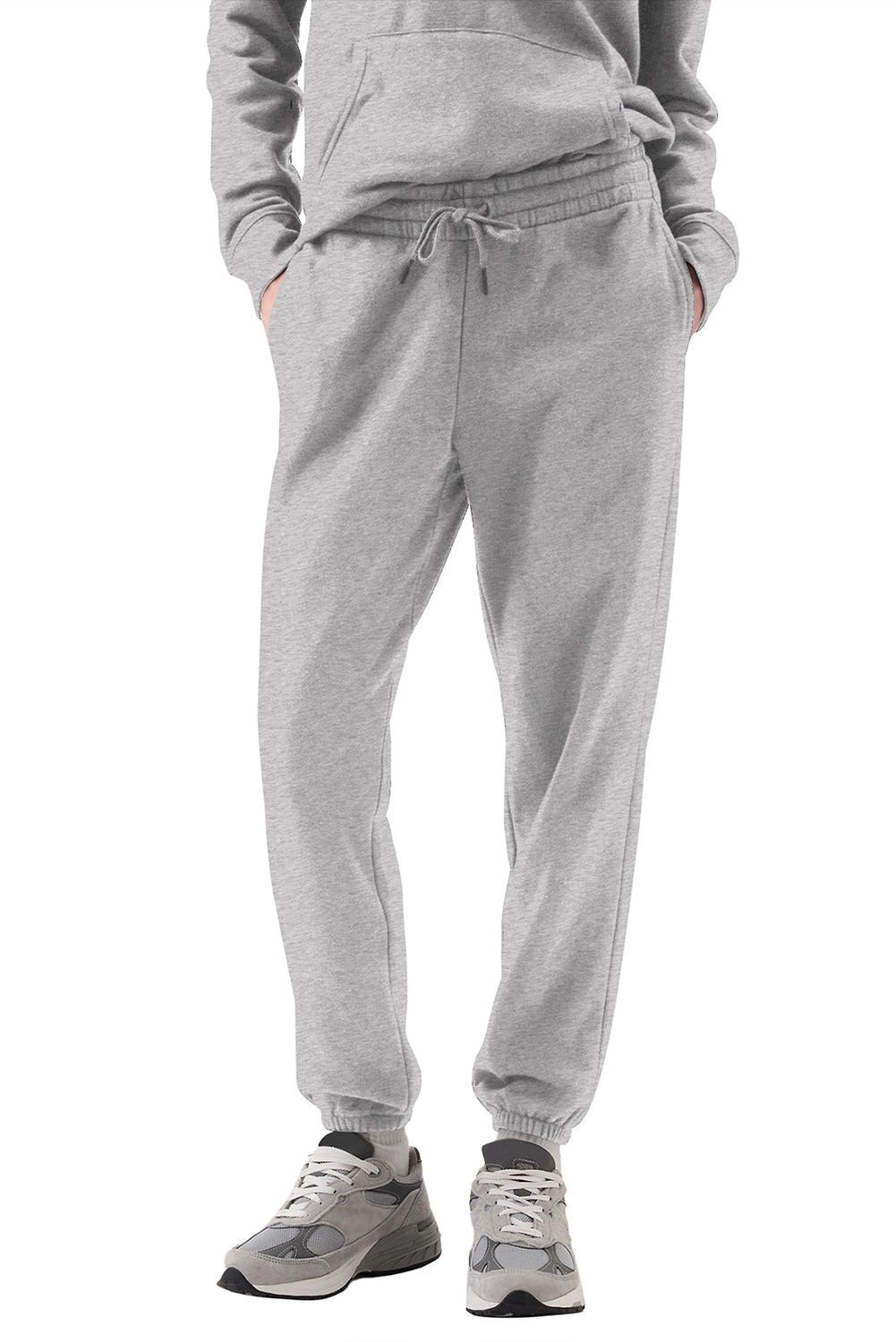 Light Grey Solid Color Fleece Lined Drawstring Waist Joggers