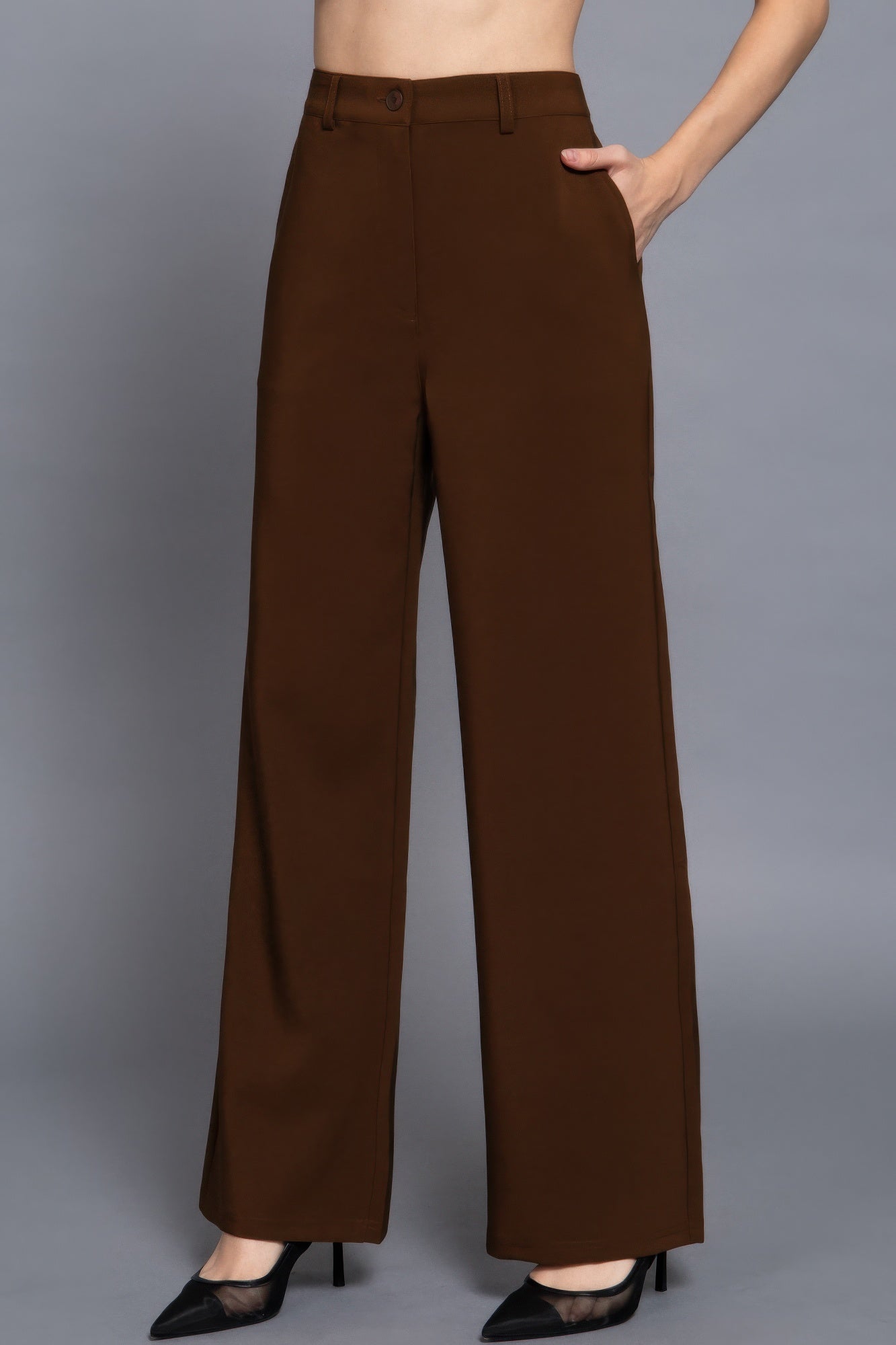 Back elastic straight woven long pants