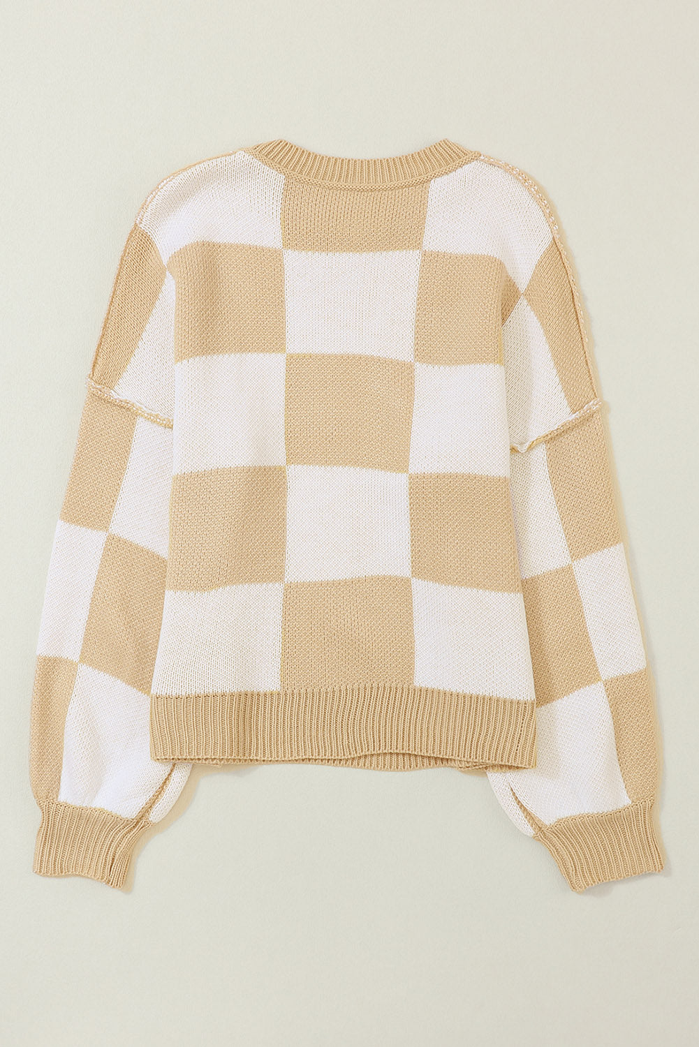 Gray Checkered Bishop Sleeve Pullover Sweater