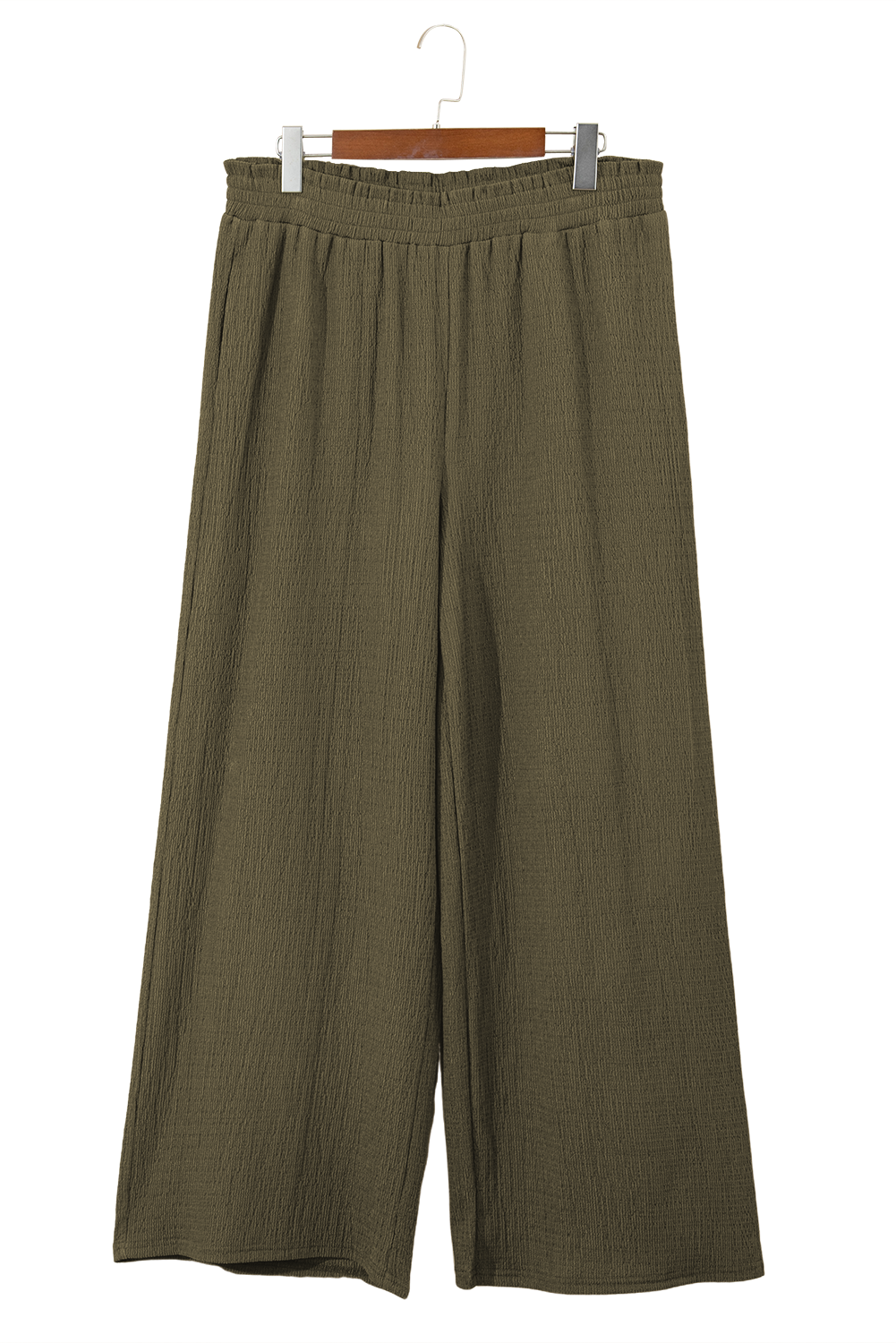 Jungle Green Plus Size Textured Shirred High Waist Pants