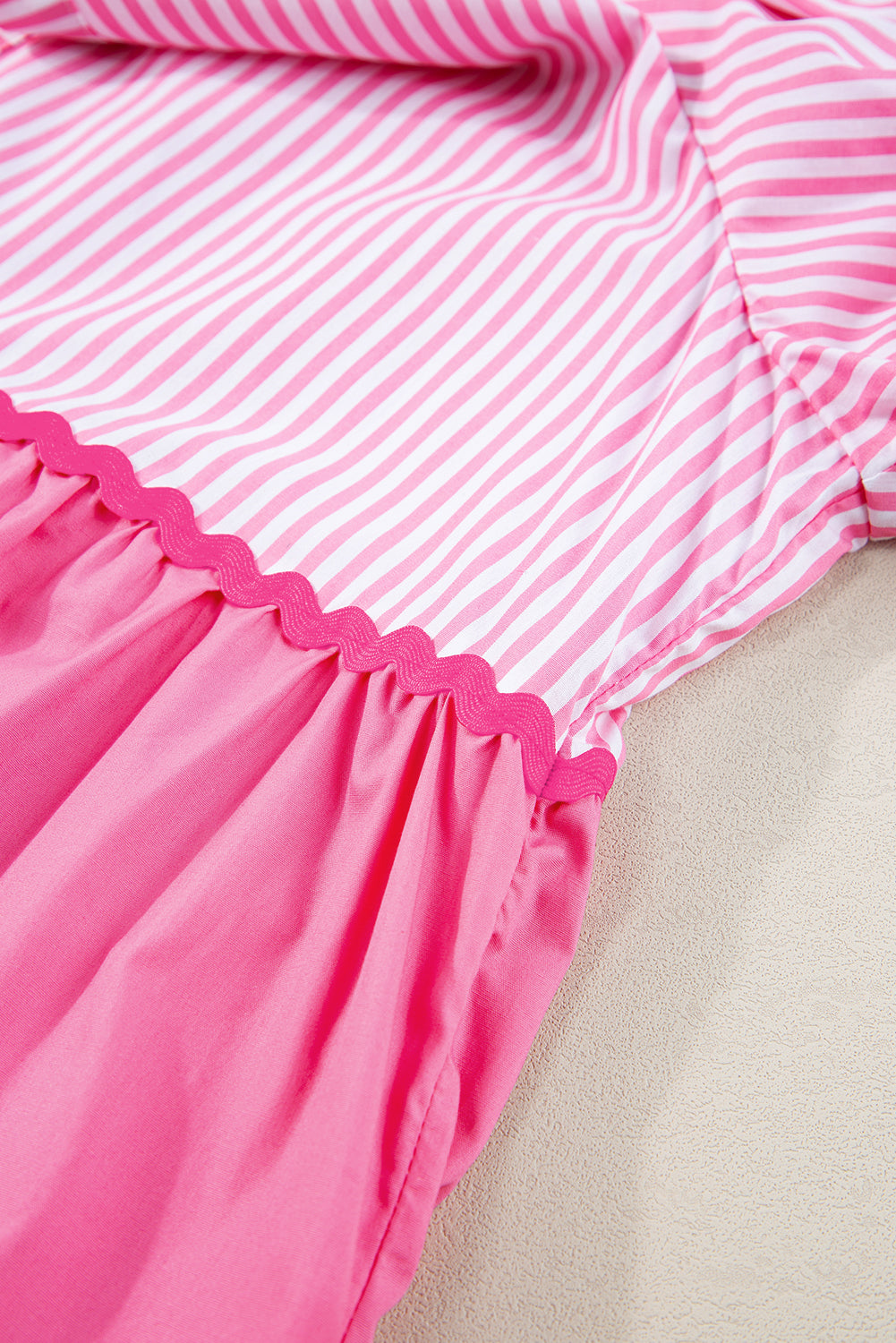 Pink Ric Rac Puff Short Sleeve Striped Flowy Plus Dress