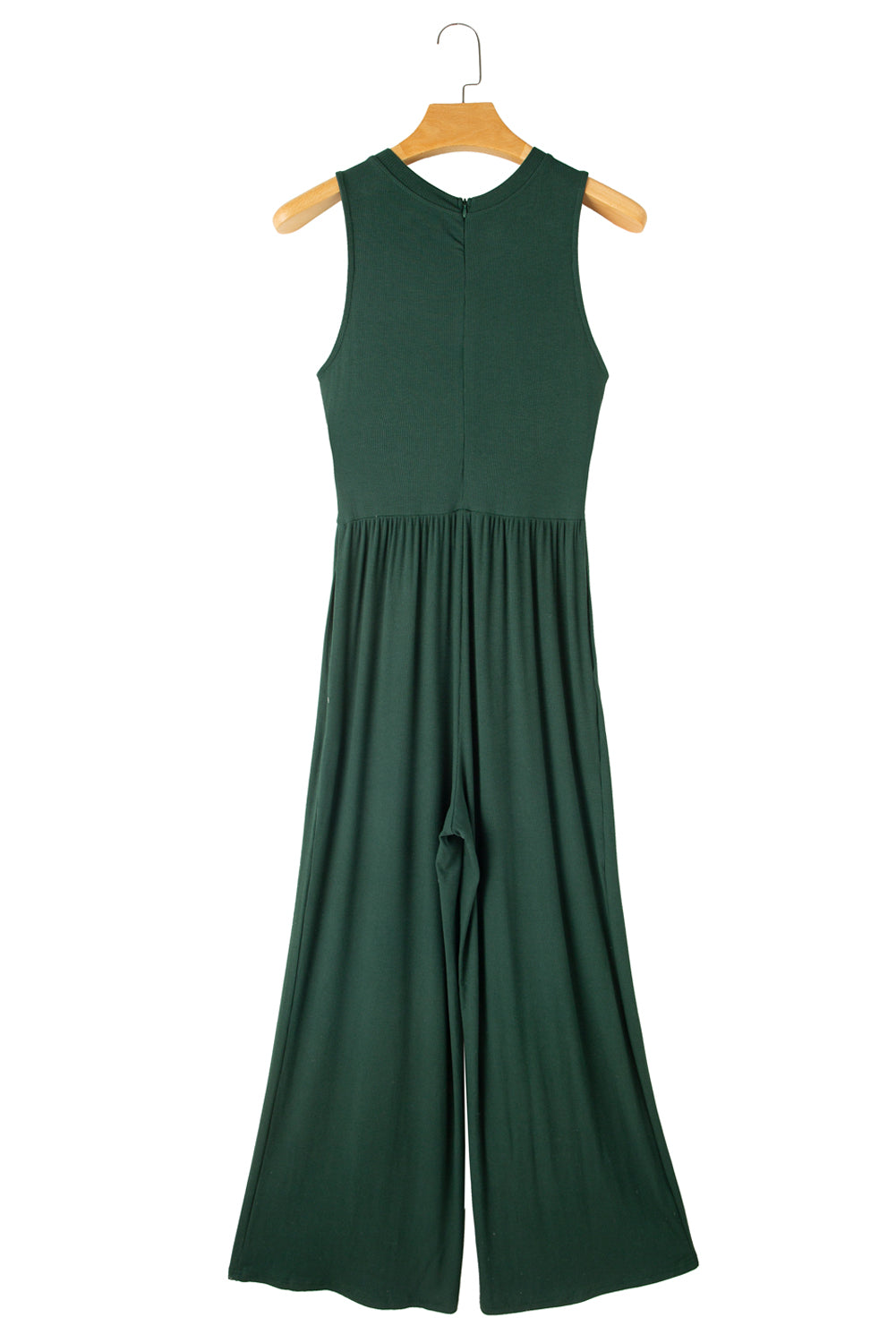 Blackish Green Sleeveless High Waist Wide Leg Jumpsuit