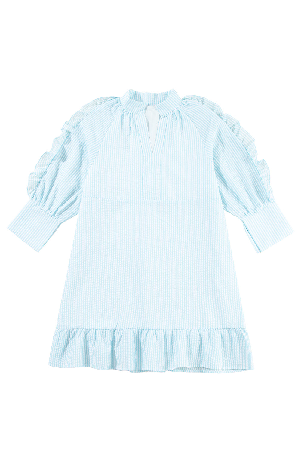 Myosotis Seersucker Striped V-Neck Ruffle Dress