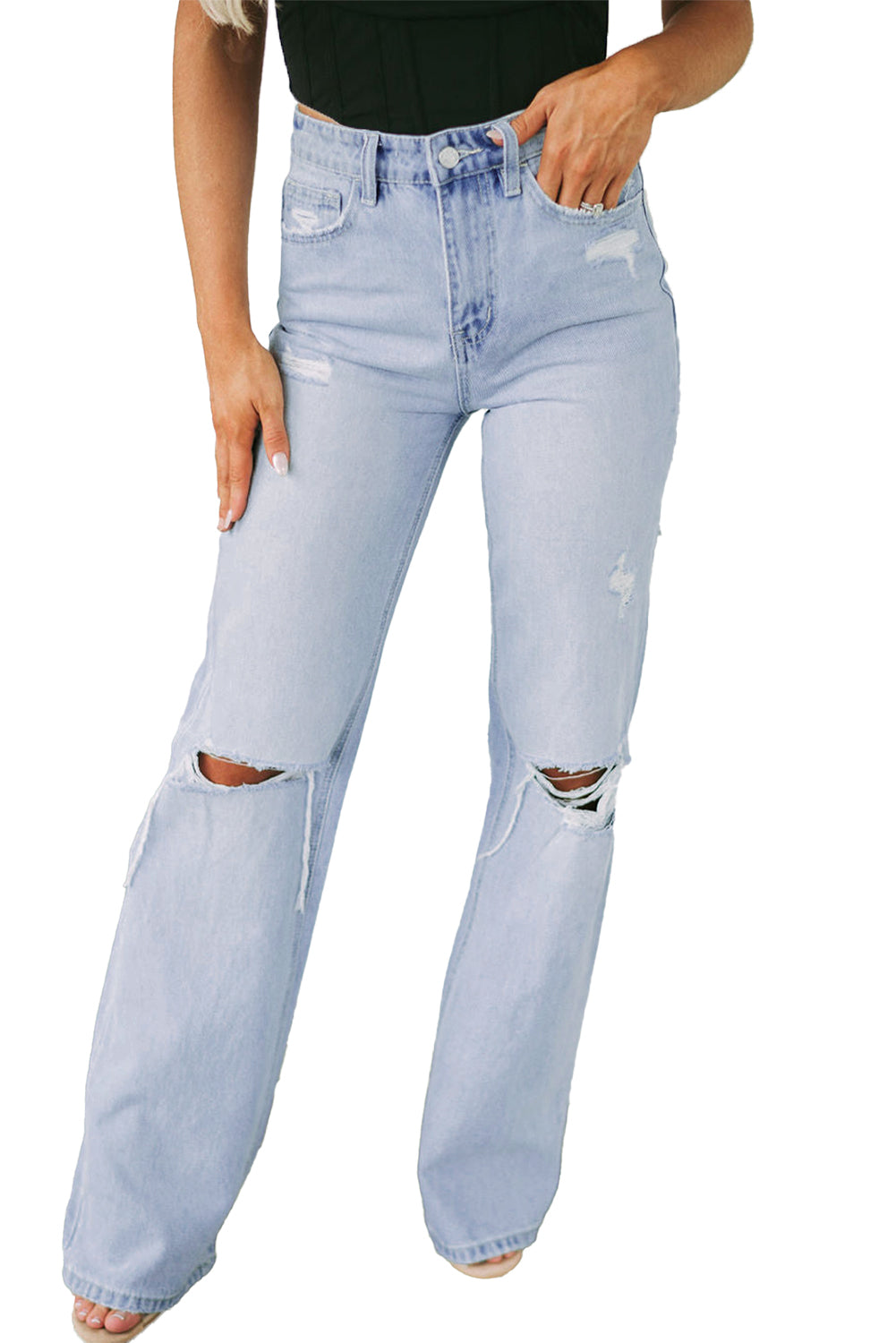 Beau Blue Vintage Light Wash Distressed Flare Jeans