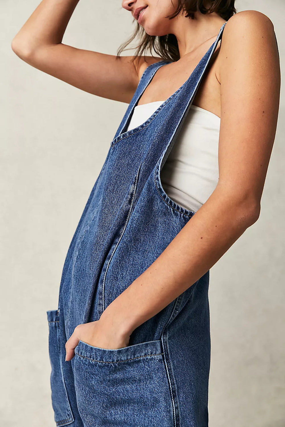 Sail Blue Pocket Adjust Straps Denim Overalls