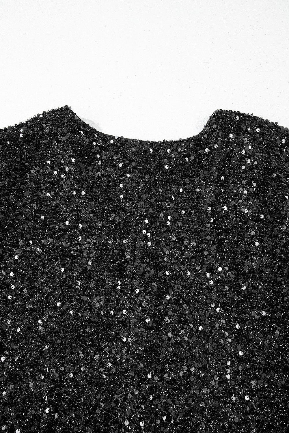 Black Plus Size Bubble Sleeve V Neck Sequin Dress